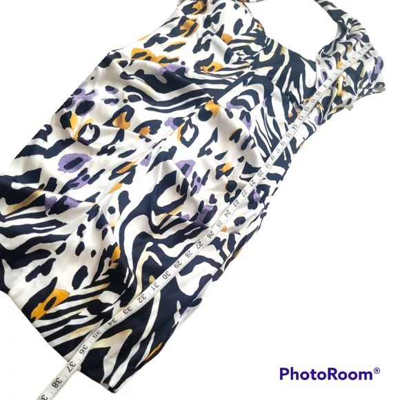 Cache Animal Leopard Zebra print ruched Silk Bodycon Cap sleeve Mini dress In 12 - Picture 8 of 13